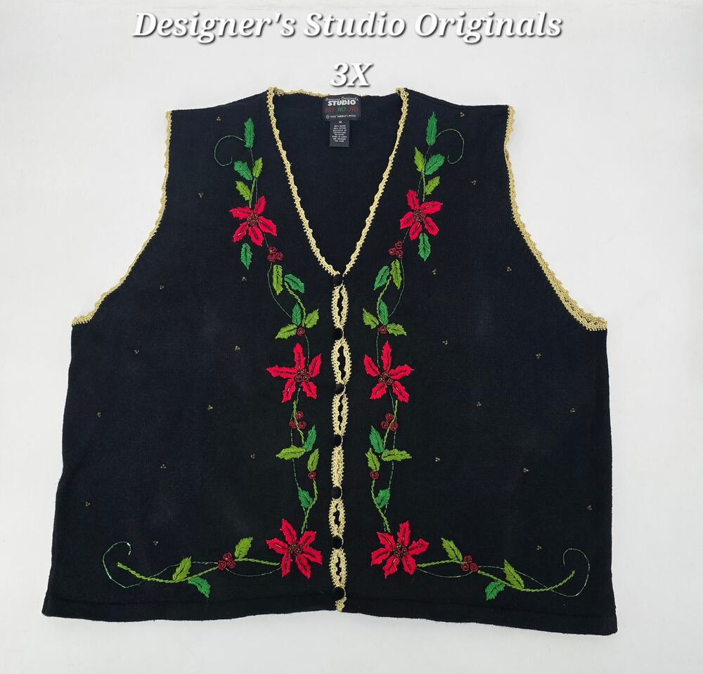 Vintage Beaded Christmas Sweater Vest – Designer Originals Studio – Plus Size 3X